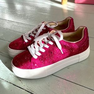 Never worn pink sequin Betsey Johnson sneakers, size 7.5